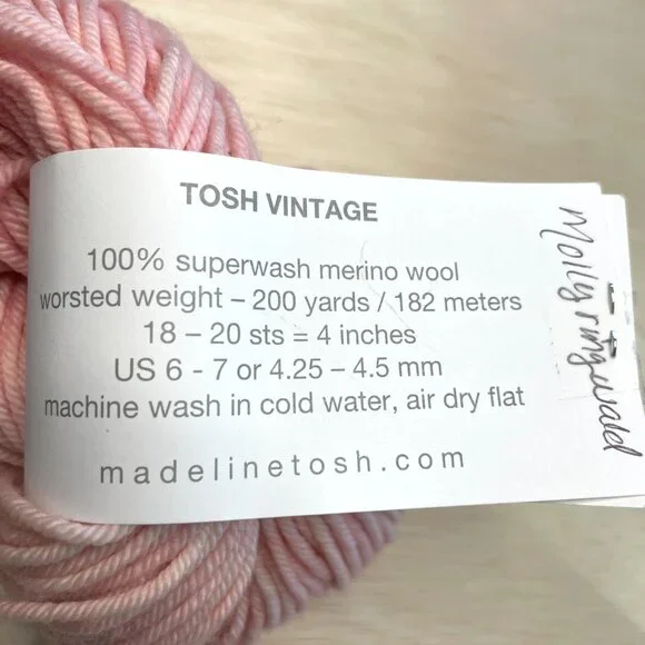 MadelineTosh Tosh Vintage Worsted Weight Yarn SW Merino 200 Yds "Molly Ringwald" - Picture 4 of 5